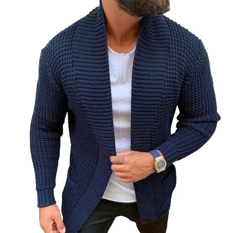 Shawl Collar Knit Cardigan // Blue (XS)