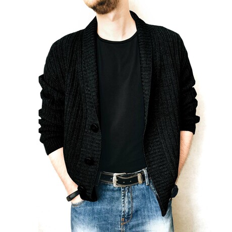 Shawl Collar Button-Up Cardigan // Black (XS)