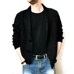 Shawl Collar Button-Up Cardigan // Black (L)
