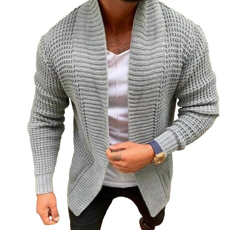 Shawl Collar Knit Cardigan // Light Gray (XS)