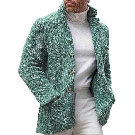 Stand-Collar Knit Cardigan // Green (XS)