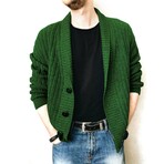 Shawl Collar Button-Up Cardigan // Green (XL)