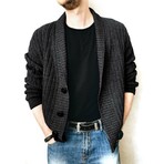 Shawl Collar Button-Up Cardigan // Dark Grey (M)