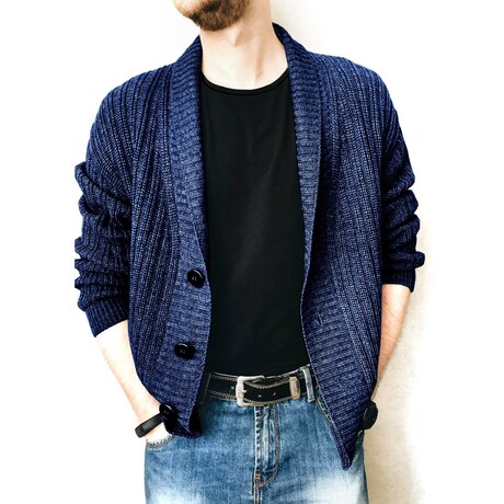 Shawl Collar Button-Up Cardigan // Navy Blue (XS)