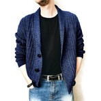 Shawl Collar Button-Up Cardigan // Navy Blue (S)