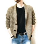 Shawl Collar Button-Up Cardigan // Khaki (XL)