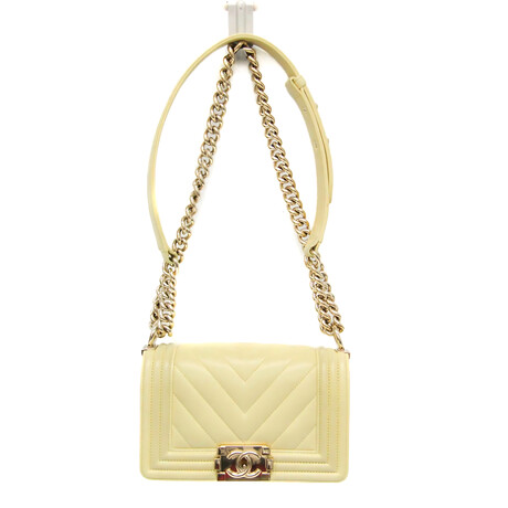Chanel // Boy Chanel Leather V-Stitch Chain Bag // Yellow // Pre-Owned
