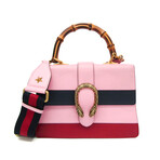 Gucci // Leather + Bamboo Handle Handbag // Rose + Navy + Red // Pre-Owned