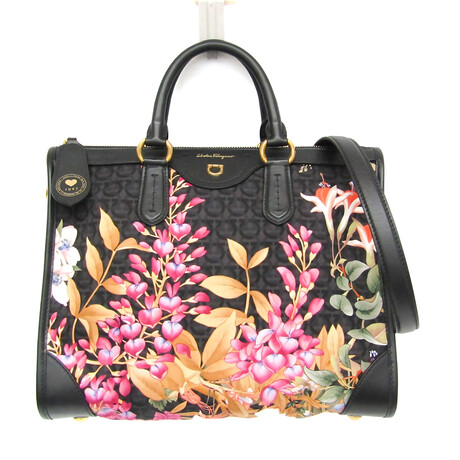 Ferragamo // Nylon + Leather Gancini Bag // Beige + Black + Rose // Pre-Owned