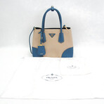 Prada // Saffiano Leather + Canvas Two-Way Bag // Beige + Blue // Pre-Owned