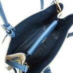 Prada // Saffiano Leather + Canvas Two-Way Bag // Beige + Blue // Pre-Owned