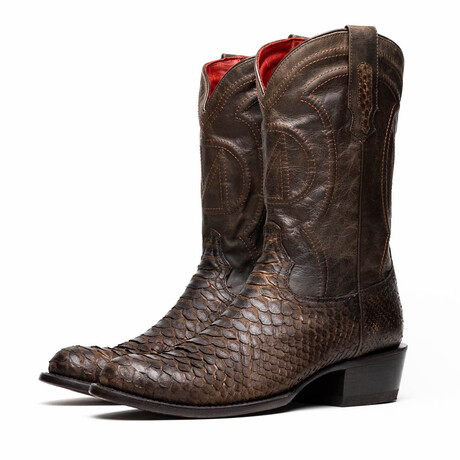 Kansas // Python Leather Western Boots // Brown (7)