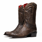 Kansas // Python Leather Western Boots // Brown (7)