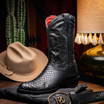 Kansas // Python Leather Western Boots // Black (7)