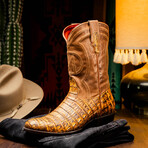 Phoenix // Caiman Belly Leather Western Boots // Mustard Brown (7)