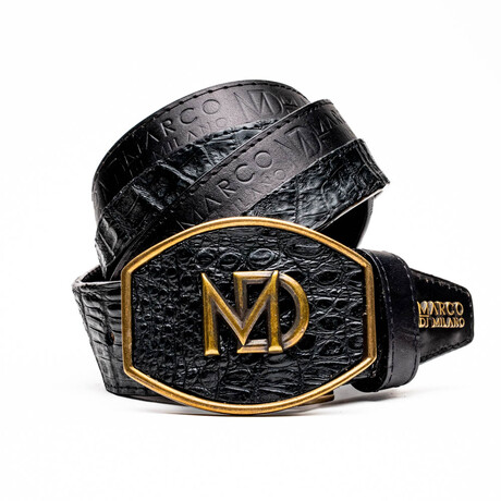 Texas // Caiman & Calf Leather Belt // Black (36)