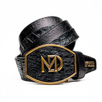 Texas // Caiman & Calf Leather Belt // Black (36)