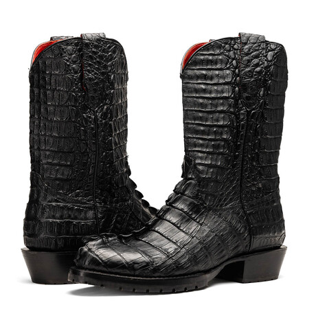 Marlboro // Caiman Back Leather Western Boots // Black (7)