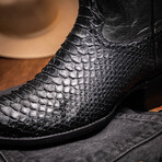 Kansas // Python Leather Western Boots // Black (7)