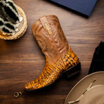 Phoenix // Caiman Belly Leather Western Boots // Mustard Brown (7)