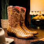 Phoenix // Caiman Belly Leather Western Boots // Mustard Brown (7)