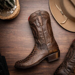 Kansas // Python Leather Western Boots // Brown (7)