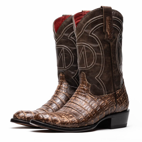 Phoenix // Caiman Belly Leather Western Boots // Stone Brown (10)