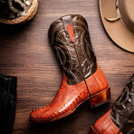 Denver Ostrich Leg Western Boots // Rustic Cognac (10)
