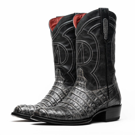 Phoenix // Caiman Belly Leather Western Boots // Stone Gray (10)