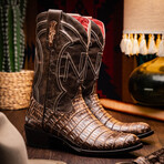 Phoenix // Caiman Belly Leather Western Boots // Stone Brown (10)