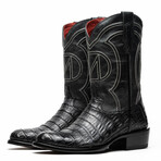 Phoenix // Caiman Belly Leather Western Boots // Black (7)