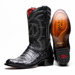 Phoenix // Caiman Belly Leather Western Boots // Black (7)