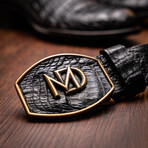 Phoenix // Caiman Belly Leather Western Boots // Black (7)