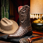 Phoenix // Caiman Belly Leather Western Boots // Aged Brown (7)