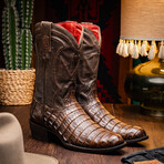Phoenix // Caiman Belly Leather Western Boots // Aged Brown (7)