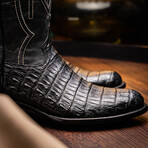 Phoenix // Caiman Belly Leather Western Boots // Black (7)
