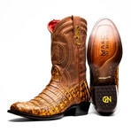 Phoenix // Caiman Belly Leather Western Boots // Mustard Brown (7)