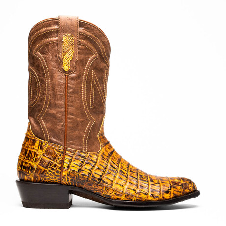 Phoenix // Caiman Belly Leather Western Boots // Mustard Brown (7)