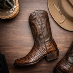 Phoenix // Caiman Belly Leather Western Boots // Aged Brown (7)