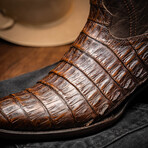 Phoenix // Caiman Belly Leather Western Boots // Aged Brown (7)