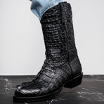 Marlboro // Caiman Back Leather Western Boots // Black (7)