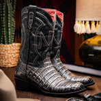 Phoenix // Caiman Belly Leather Western Boots // Stone Gray (10)