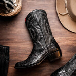 Phoenix // Caiman Belly Leather Western Boots // Black (7)