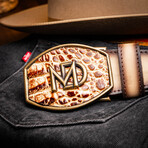 Texas // Caiman & Calf Leather Belt //Stone Orix (36)