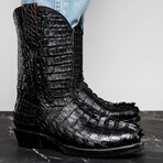 Marlboro // Caiman Back Leather Western Boots // Black (7)