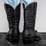 Marlboro // Caiman Back Leather Western Boots // Black (7)