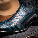 Missouri // Python Leather Western Boots // Black + Blue (7)