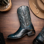 Missouri // Python Leather Western Boots // Black + Blue (7)