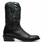Kansas // Python Leather Western Boots // Black (7)