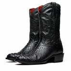 Kansas // Python Leather Western Boots // Black (7)